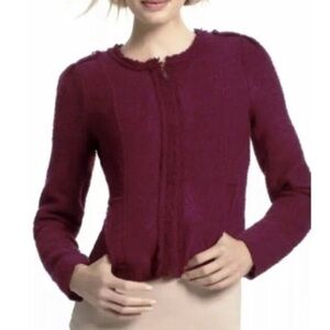 CAbi Womens Britt Boucle Burgundy Tweed Jacket Sz 10 Blazer Zip Up Whimsical